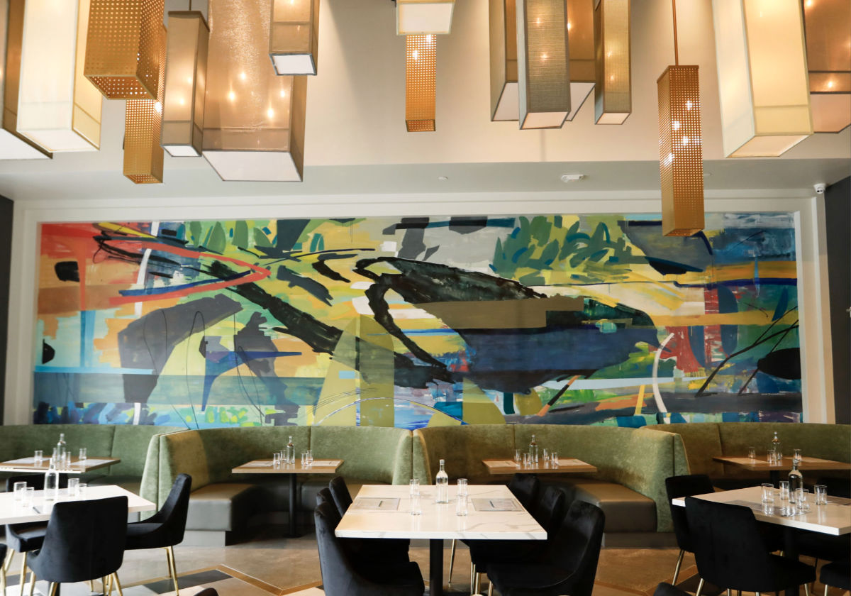abstract mural painting socal Irvine California gold finch resturant Mural painter oc orange county ca