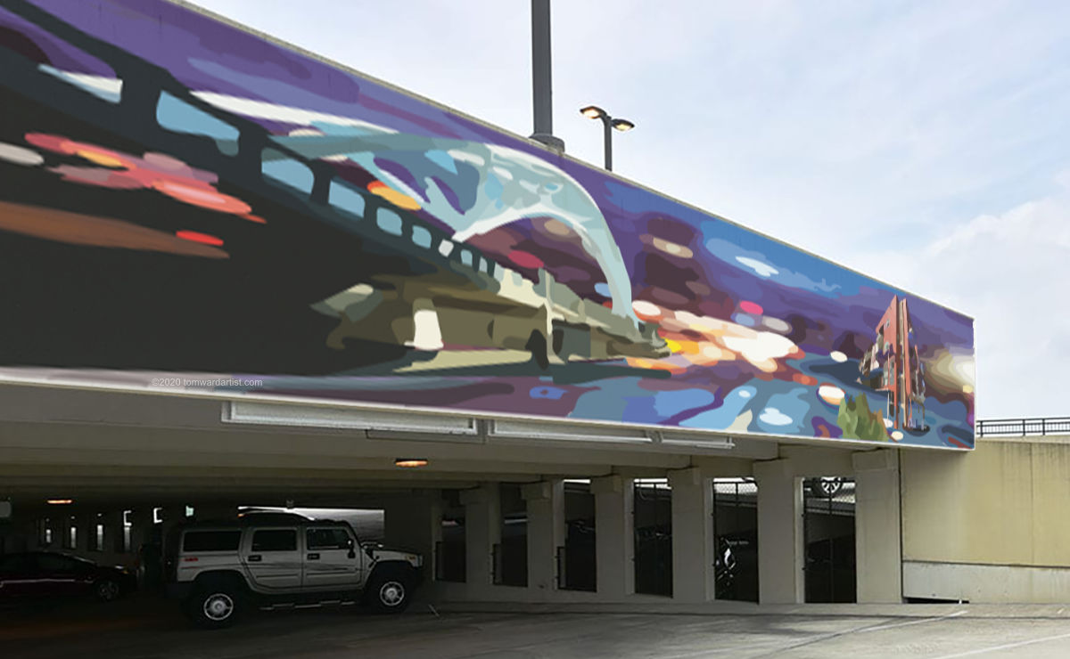abstract parking garage mural Costa Mesa CA