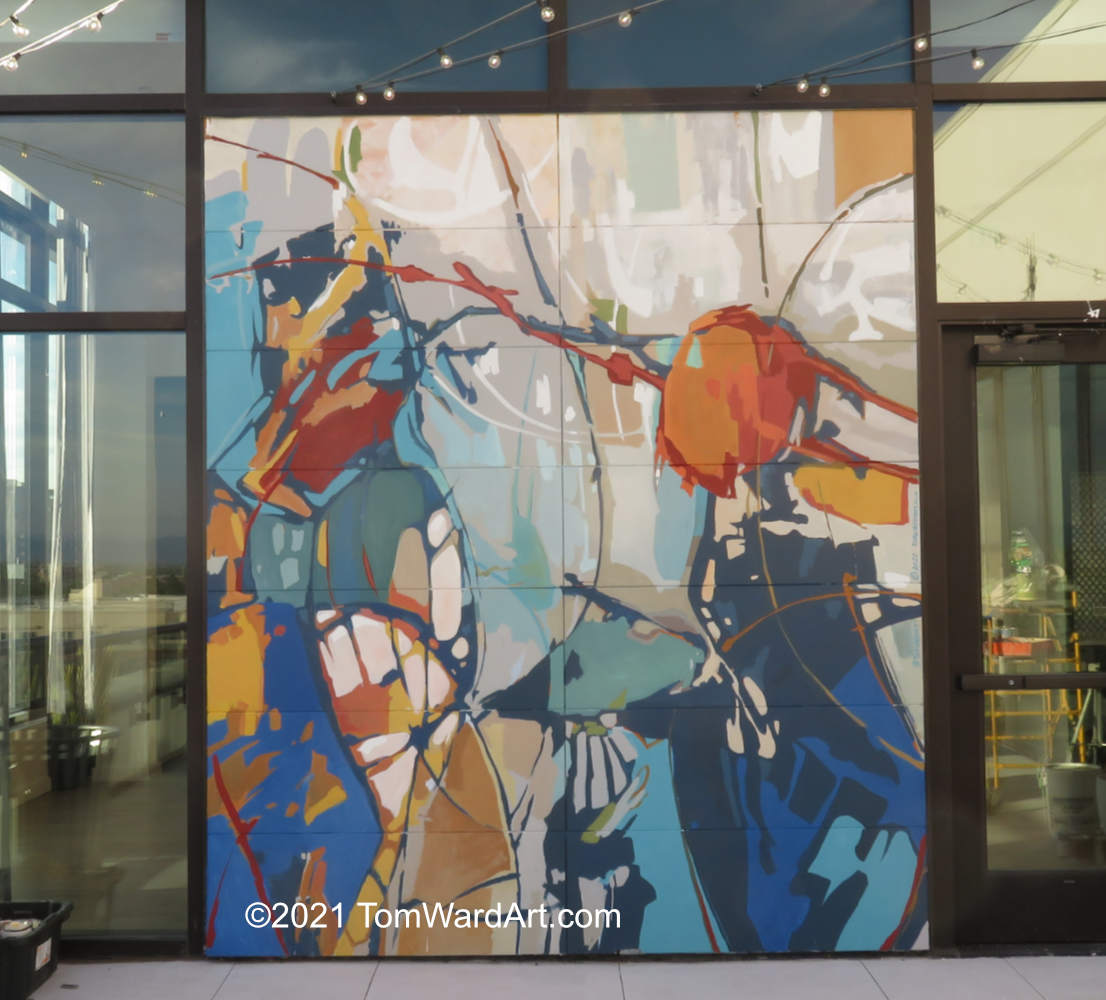 Abstract mural on 8th floor of Aspire Apartments Denver, CO