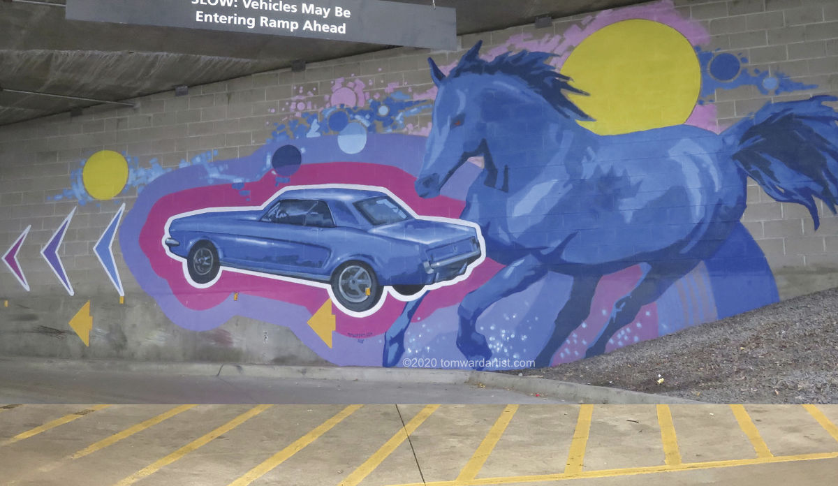 mural artist denver colorado blue mustang public art