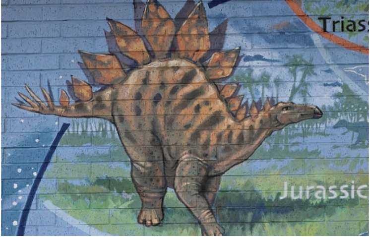 Denver jurassic Stegosaurus mural painting Colorado art Best Western Hotel