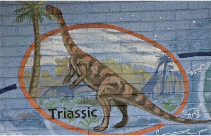 Denver triassic age of reptiles mural painting Colorado art Best Western Hotel