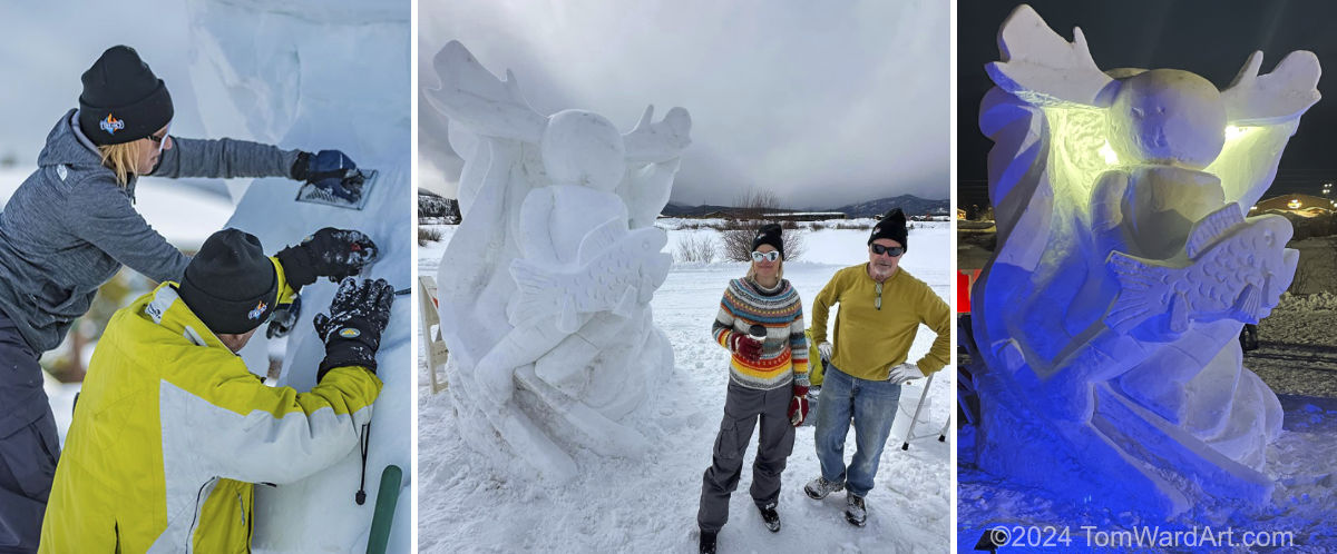 major tom space moose snow sculpture in fraser colorado mountains snow sculpture competition