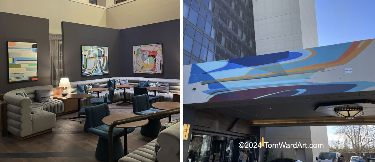 Renaissance Hotel Lobby art and work in progress on abstract mural denver