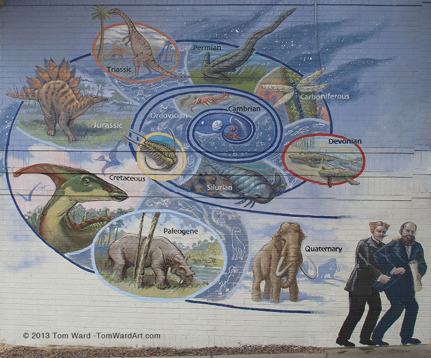 time spiral dinosaur mural painting lakewood Colorado Paleoart dino murals Best Western Hotel